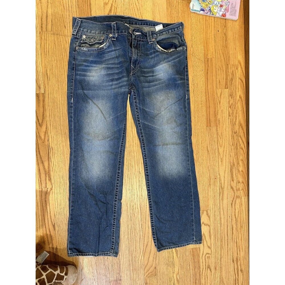 Vintage True Religion Jeans Mens Size 38x 40 Blue Straight Medium Wash Denim